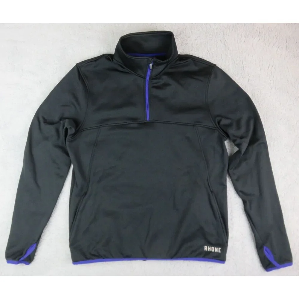 Mens Rhone 1/2 Zip Sweater Size M Black‎ Purple Pullover Polyester Stretch Gym